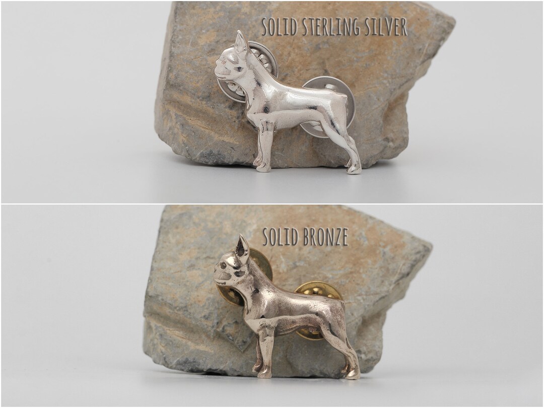 Breeding Pin Vakkancs Boston Terrier dog Breed Pin Solid Sterling Silver or Bronze ...