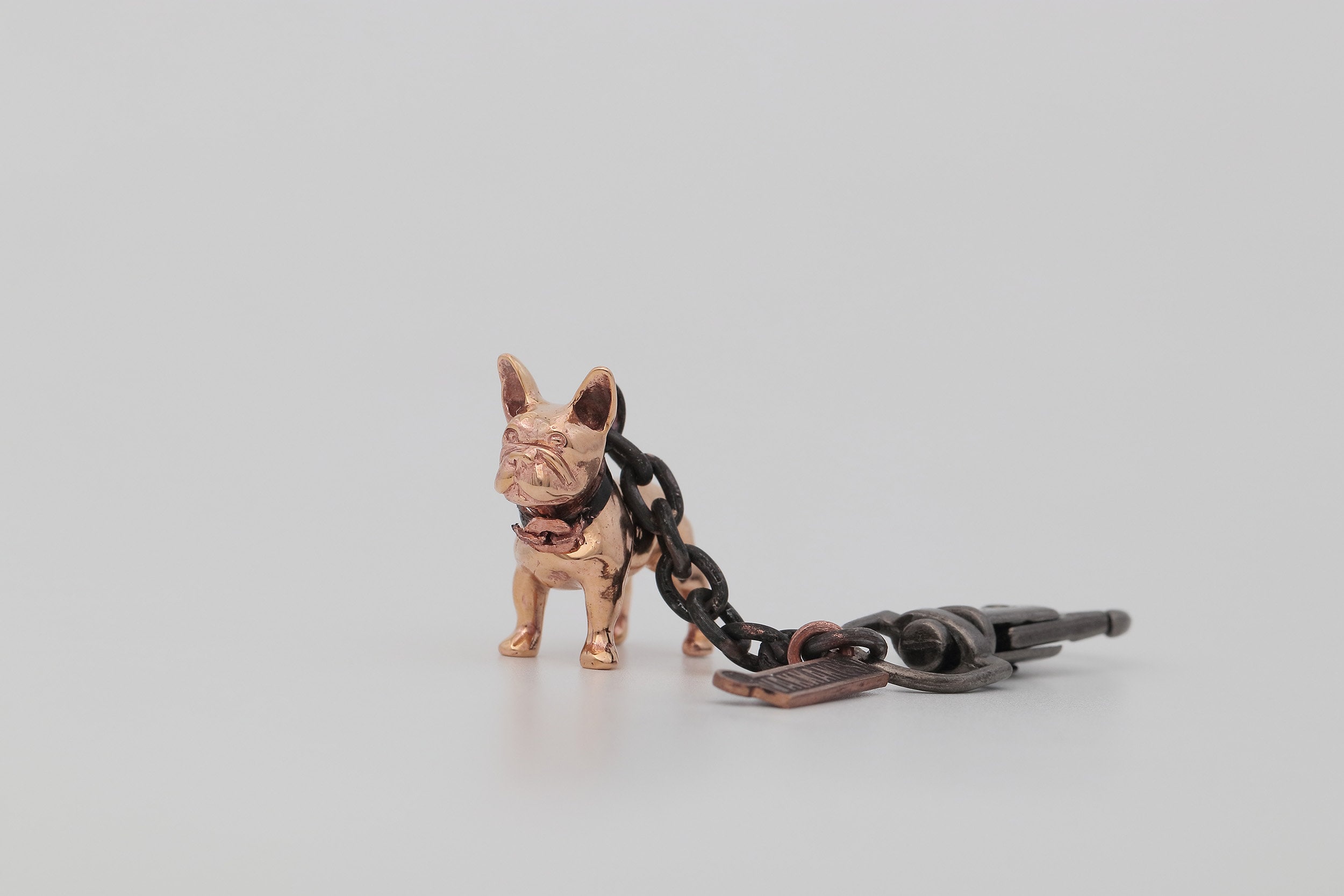 Vintage Brass French Bulldog Biker Keychain