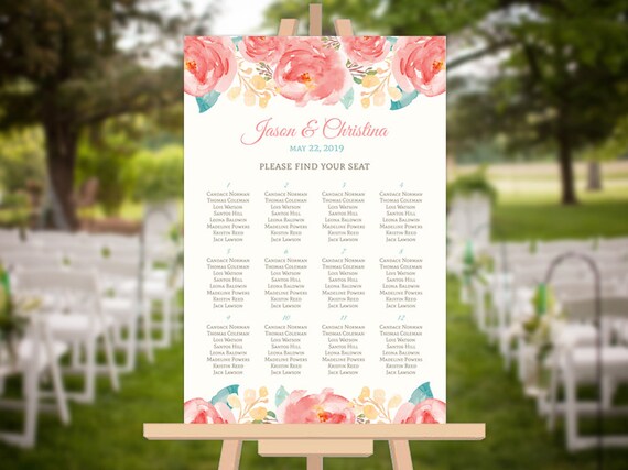 Seating Chart Poster Reception Seating Poster Wedding Etsy