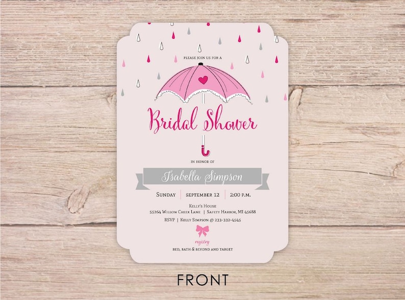 Bridal Shower Invitation Bridal Shower Invitations Shower Invites Personalized little pink umbrella