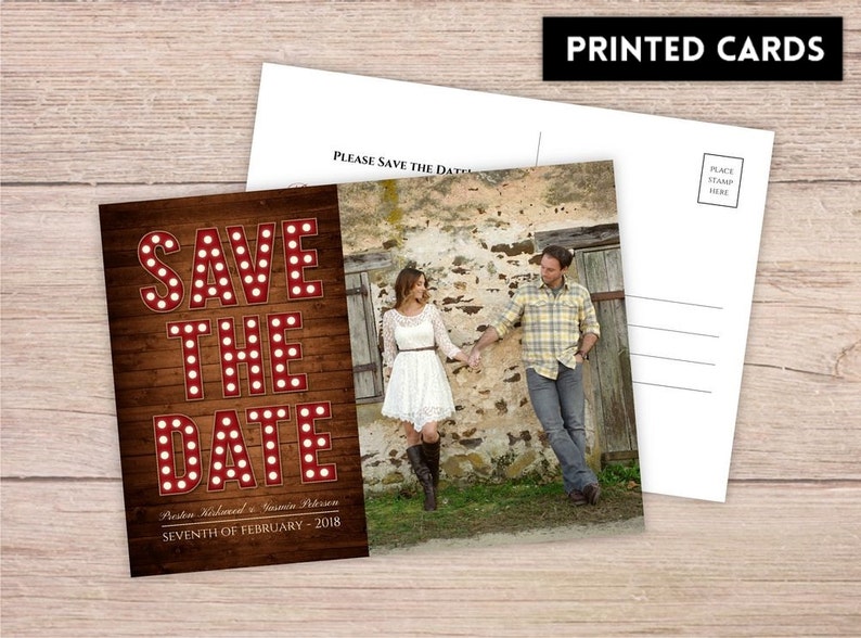 Custom Save the Dates Save the Dates Save the Date Marquee Rustic printed Save the Date card Personalized Save the Date Card