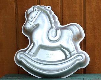 Moule à gâteau vintage cheval à bascule Wilton : douche de bébé moule poney 1984