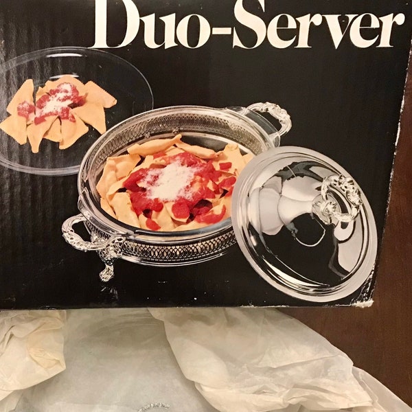 Silver Duo-Server Removable 2 Quart Ovenproof Liner & 9” Pie Plate Leonard Silver MFG Towle Silver Company Silver Plated In Box No. 556