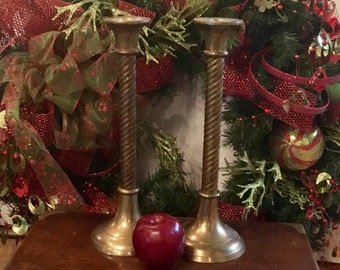 Set Brass Gold Candlesticks Set of Two Solid Brass RIH Valentine's Day Holidays Christmas Mantelpiece Home Decor Romance Love