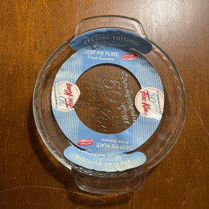 Fire-King Anchor 50e verjaardag taartplaat tag niet gebruikt vintage helder glas met handgrepen geschulpte rand 9" ronde gecanneleerde quichevorm braadpan