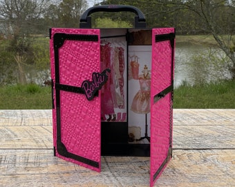 Pink & Black Barbie Mattel Wardrobe Closet Carry Case Luggage Caddy - Hard Plastic