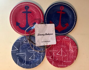Tommy Bahama MELAMINE Blue Scroll MEDALLION 11” DINNER Plates Set of 4 Spanish