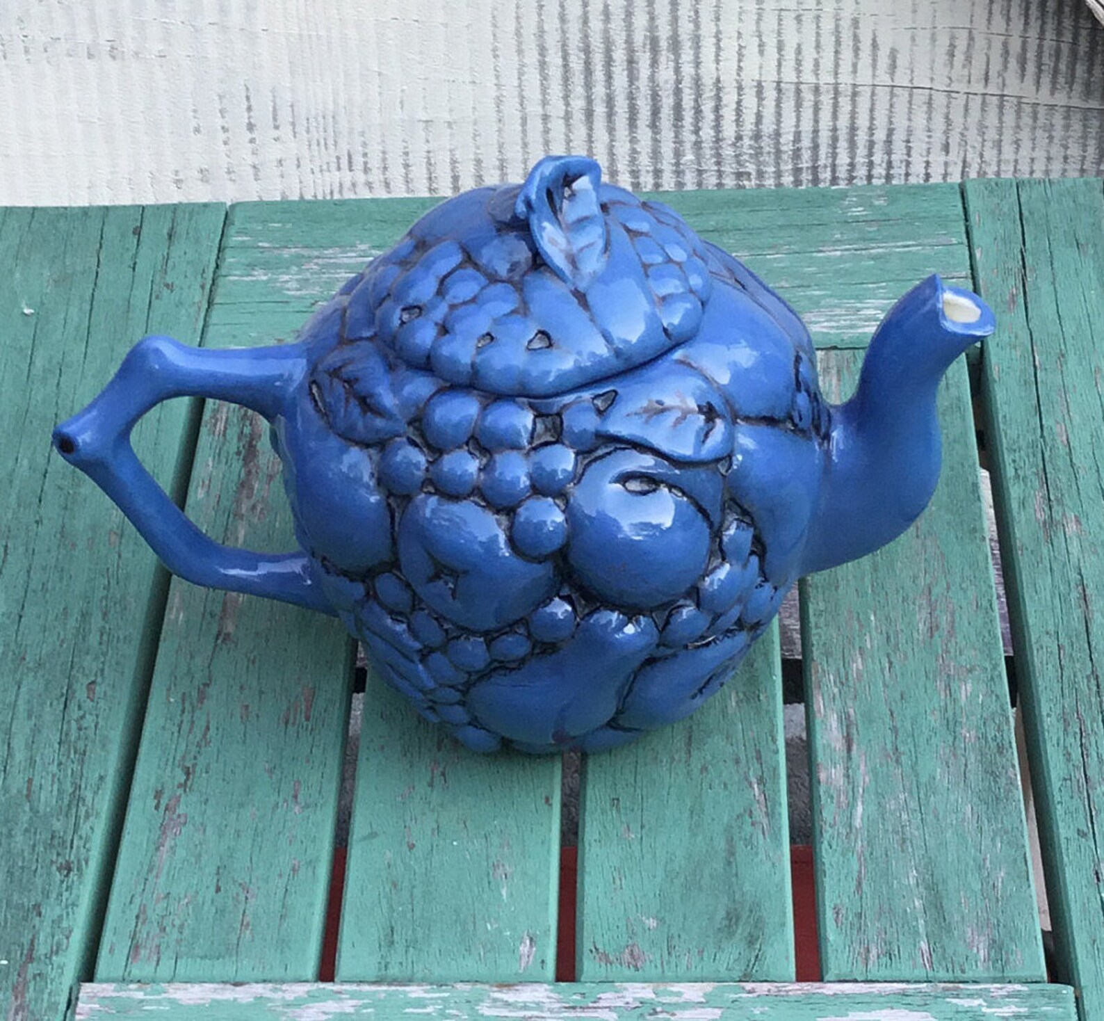 Vintage Teapot Cobalt Blue Teapot Vintage Blue Fruit Teapot Etsy