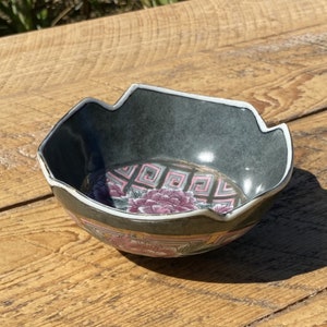 6&quot; Chinoiserie Porcelain Ceramic Bowl Decorative - Asian Floral Flowers Green Pink - China Chinese - Square Round