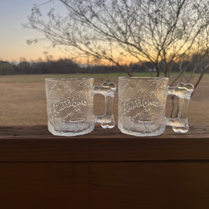 The Flintstones McDonalds Vintage Pair McDonald&#39;s Flintstone Mug Embossed Collectible Cup w/ Handle Pair of McDonalds Cups Pair of Glasses