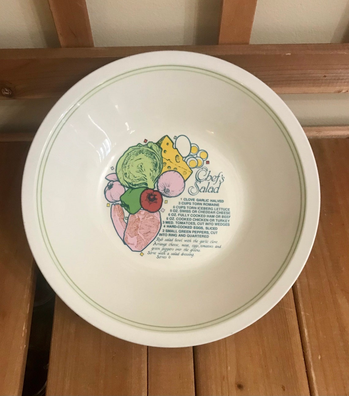 Vintage Salad Serving Bowl Chefs Salad Bowl W Recipe Inside Etsy