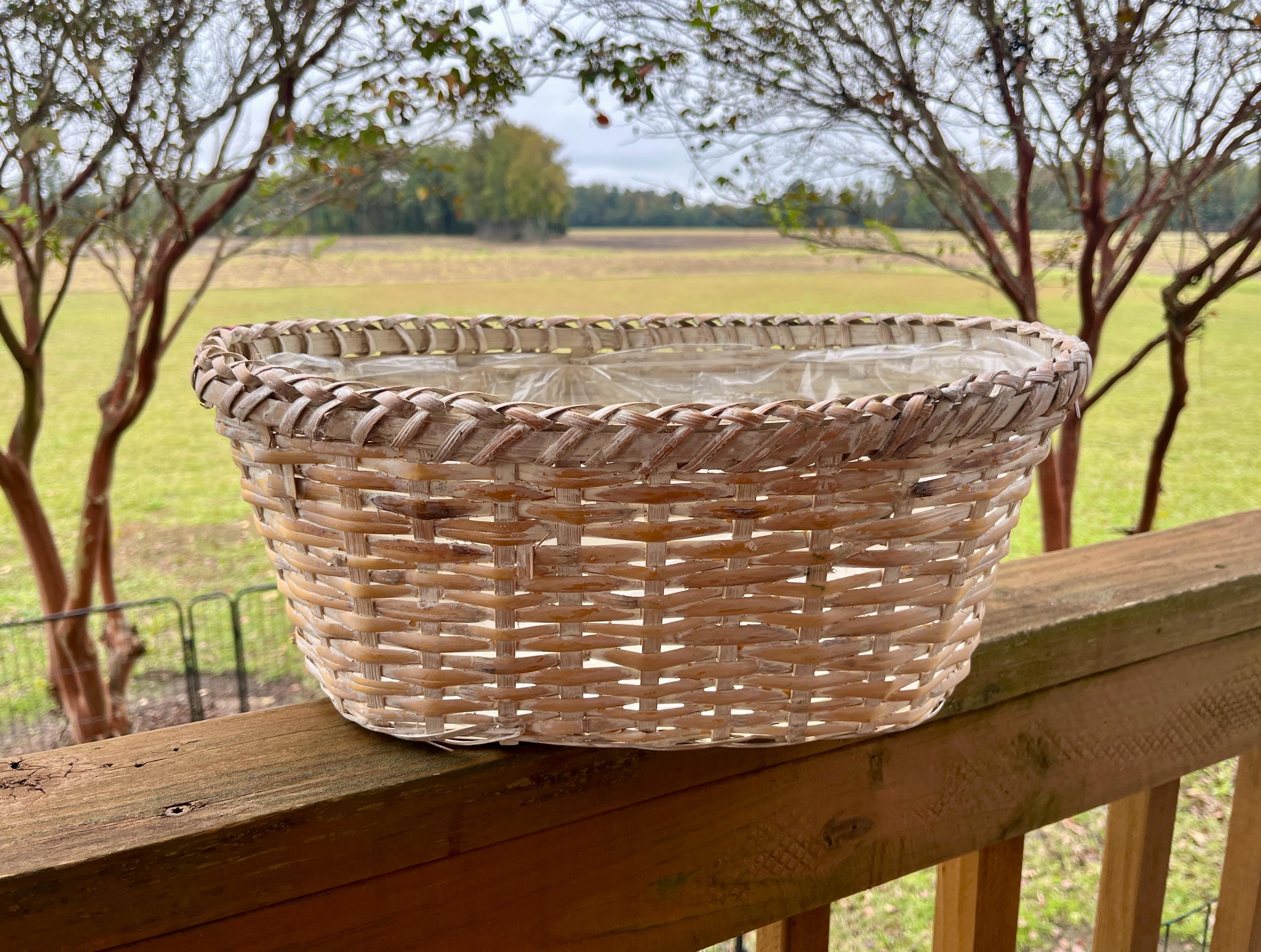 ヴィンテージ編み込みウィッカーバスケットボウル、オーバルウィッカー