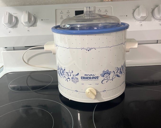 3 QT 1980's Vintage 3100002 Rival Crock Pot Blue Floral Crockpot Crockpot Electric Slow Cooker