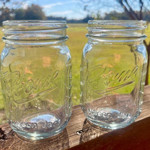 2 Vintage HOME Mason Jars Clear Canning Jars Holds 1.5 Cups