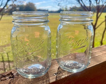 2 Vintage HOME Mason Jars Clear Canning Jars Holds 1.5 Cups