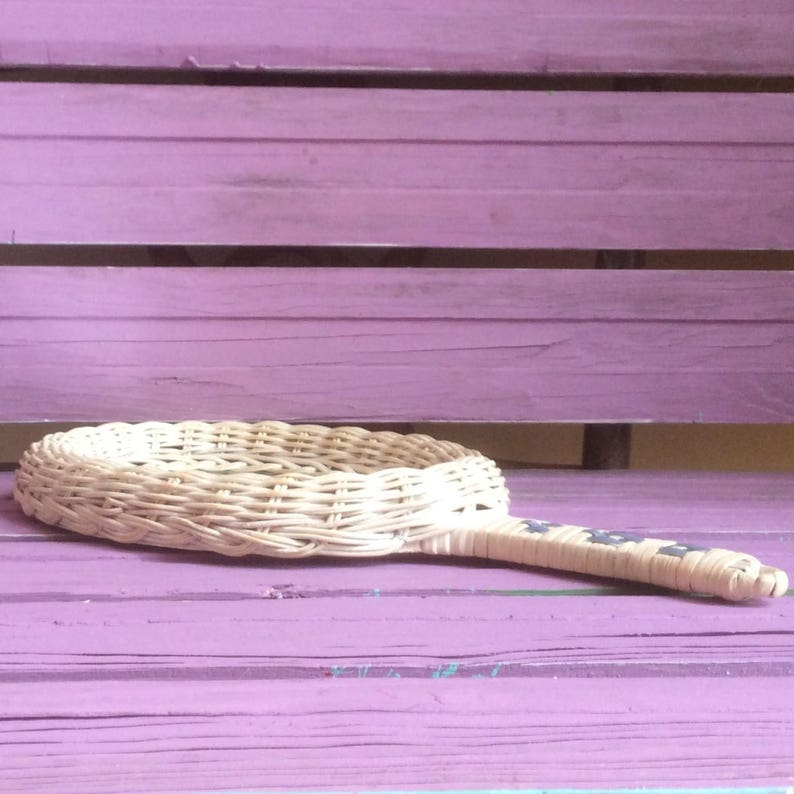 Vintage Wicker Handheld Mirror White Wicker W/ Purple Hand Etsy