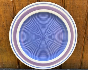 5 pc set of Pfaltzgraff Baja Dinner Plates - Blue and Mauve / Purple Bands on Beige Cream - Daisy Set of 5 Heavy