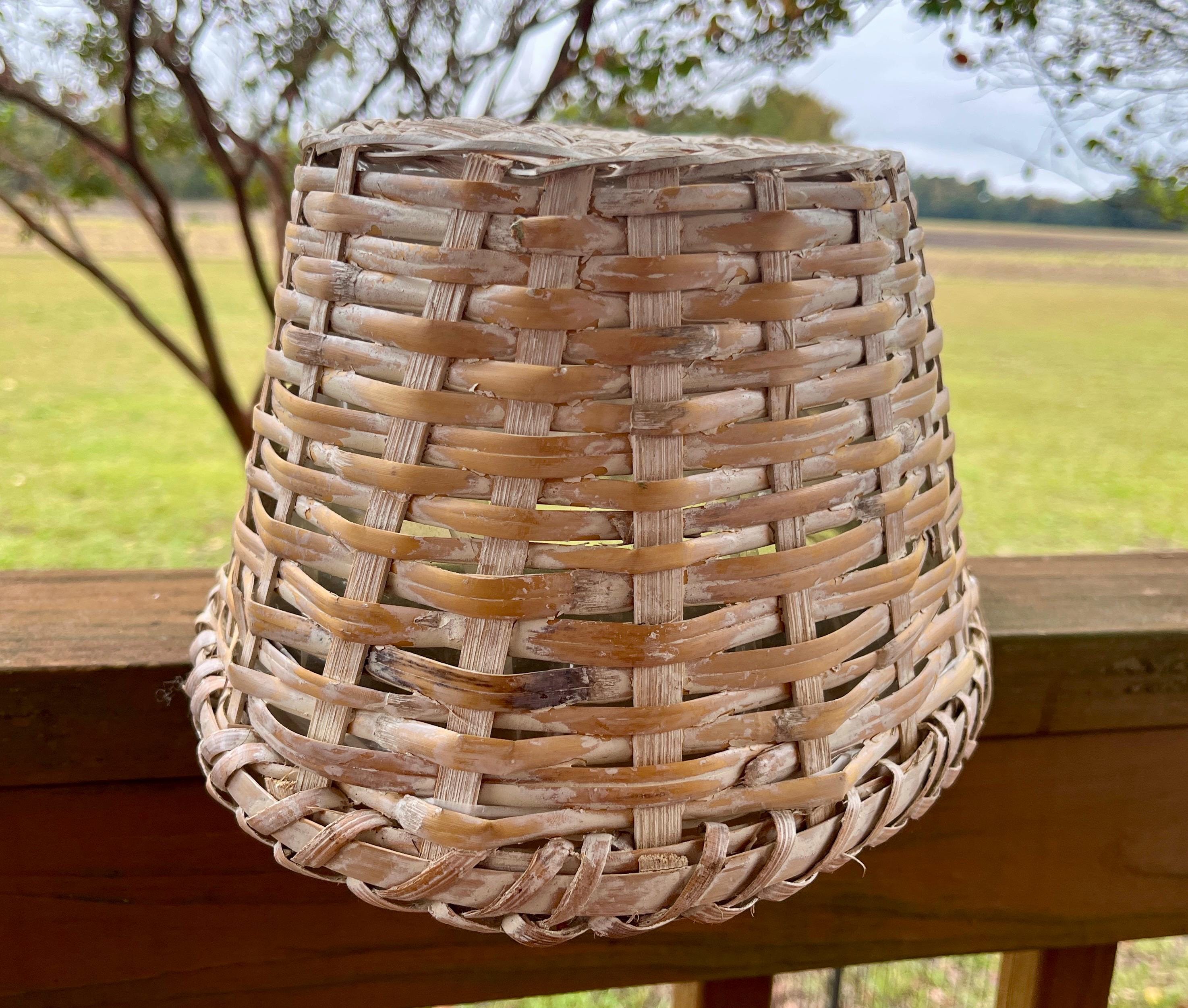 ヴィンテージ編み込みウィッカーバスケットボウル、オーバルウィッカー