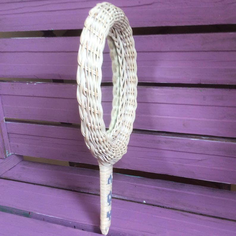 Vintage Wicker Handheld Mirror White Wicker W/ Purple Hand Etsy