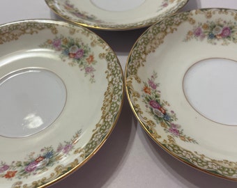 Set of 3 Vintage Rose China Tea Cup Saucers – Floral Gold Trimmed Plates