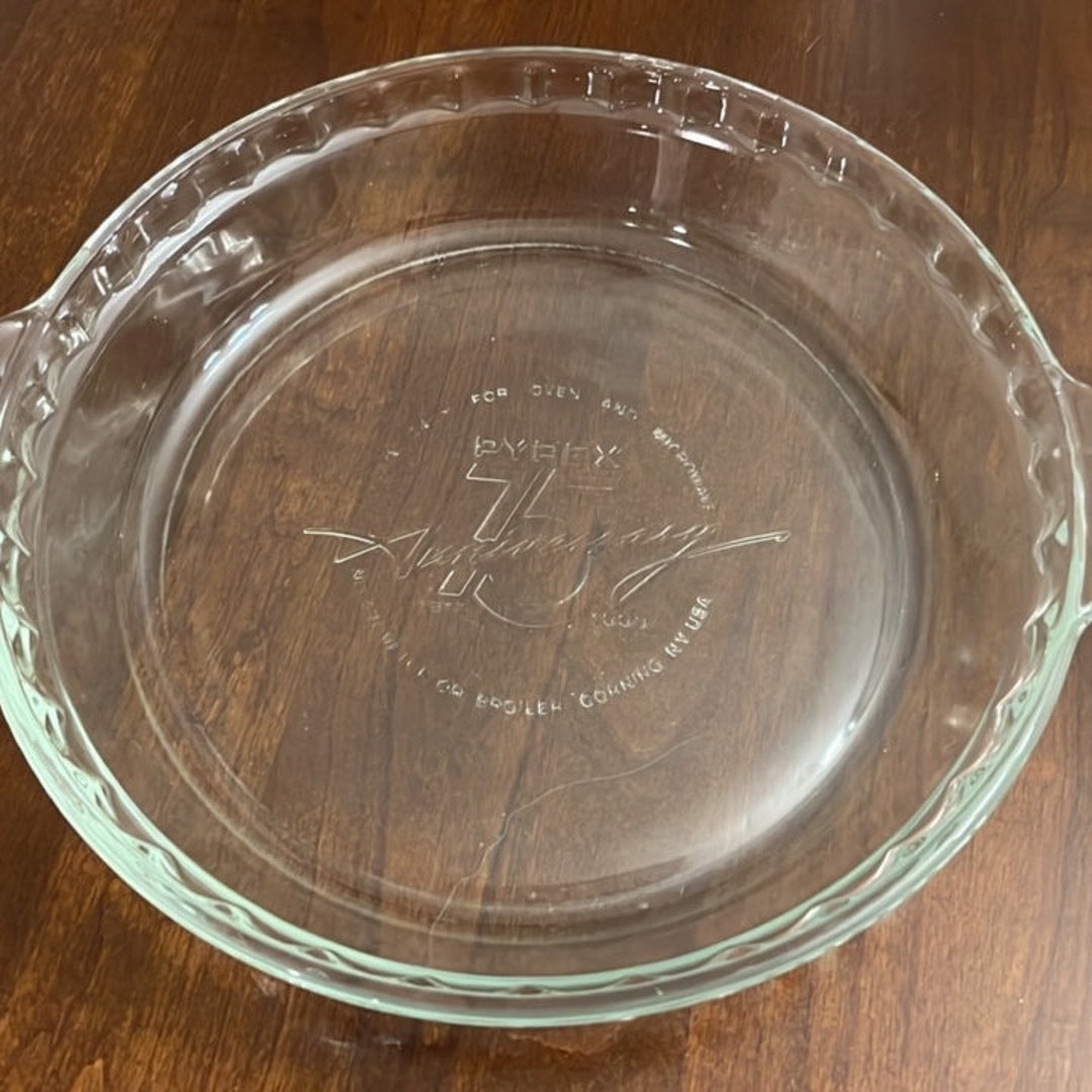 1990 PYREX 75th Anniversary Pie Plate Vintage Clear Glass Etsy