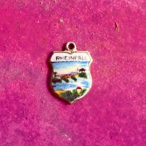 Vintage Charm Silver Charm Rheinfall Enamel Travel Shield Charm Switzerland Enamel Travel Shield Charm 800 REU Charm