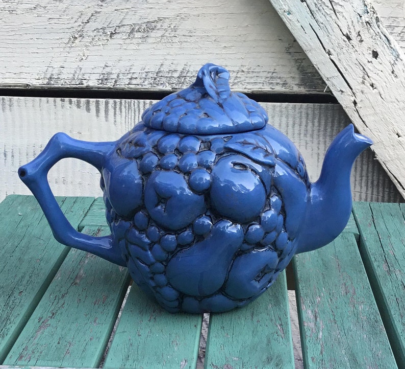 Vintage Teapot Cobalt Blue Teapot Vintage Blue Fruit Teapot Etsy