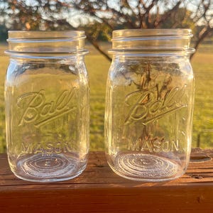 2 つのビンテージ ガラス ボール メイソンジャー、透明メイソン 缶詰ジャー、メイソンジャー (1.5 カップ入り)、メイソンジャー 2 つの缶詰ジャー / 秋の缶詰ジャム、野菜など...