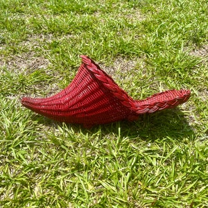 Red Horn of Plenty Basket Cornucopia Basket Hanging Basket Footed Basket Thanksgiving Harvest Woven Basket Fall Decor Decorating Wicker 20&quot;