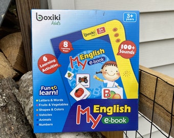 Boxiki Kids My English e-book Toddlers Sound Book 3+yrs Letters Words Foods Shapes Colors Numbers Animals Vehicles Read Identify Speak - New