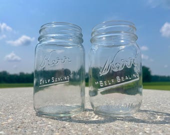 2 Vintage Glass Kerr Mason Jars Canning Jars Holds Two Cups / Self Sealing