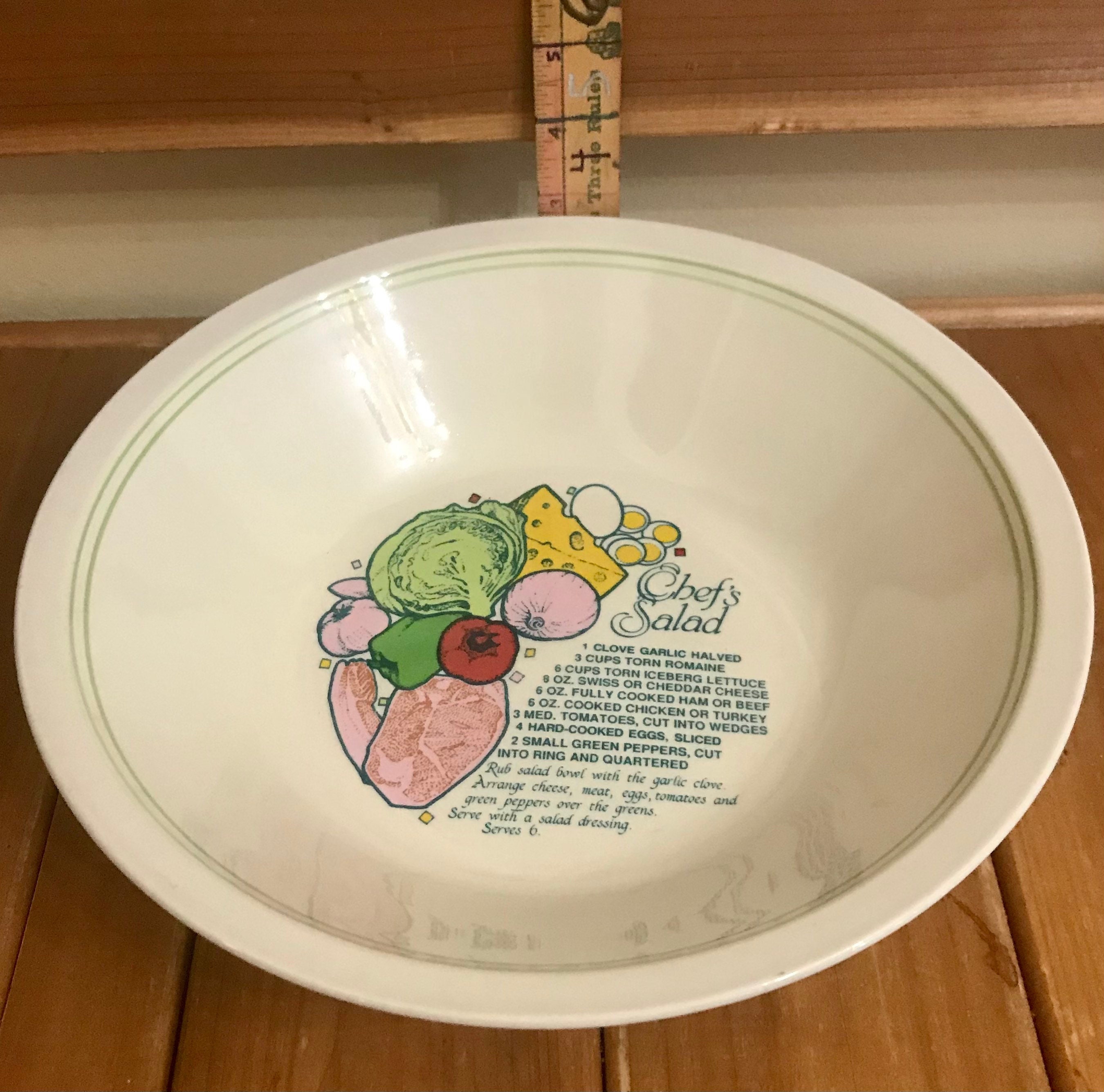 Vintage Salad Serving Bowl Chefs Salad Bowl W Recipe Inside Etsy