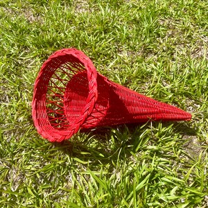 16&quot; Long Red Horn of Plenty Basket / Cornucopia Basket / Sitting Painted Basket / Thanksgiving Harvest Woven Fall Decor Wicker