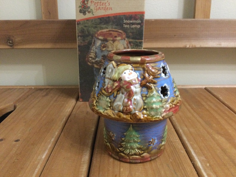 Kirklands Potters Garden Snowman Tea Lamp Tea Light Lamp With Etsy