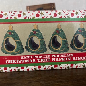 4 Napkin Rings Hand Painted Porcelain Christmas Tree Napkin Rings Christmas Table Decor Holiday Season by. Holiday Collection