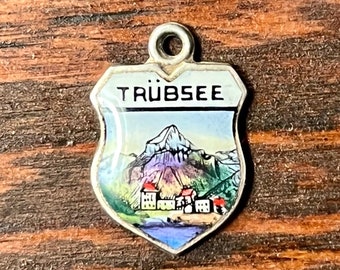 Vintage Charm Trubsee Charm Bracelet Charm Vintage Silver Enamel Travel Shield Charm