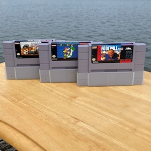 3 Original Vintage Super Nintendo Video Games - John Madden Football - Super Mario World - RPM Racing (Radical Psycho Machine) SNS