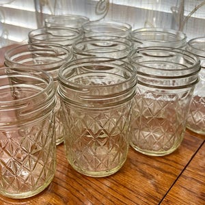 10 Vintage Quilted Mason Jars / Set of 10 with Label Area / Holds 1 Cup