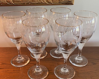 Juego de 6 copas de vino navideñas vintage Hardee's Libbey, color blanco esmerilado con hojas y bayas de acebo y borde dorado, de los años 80, con capacidad para 295 ml (10 oz).