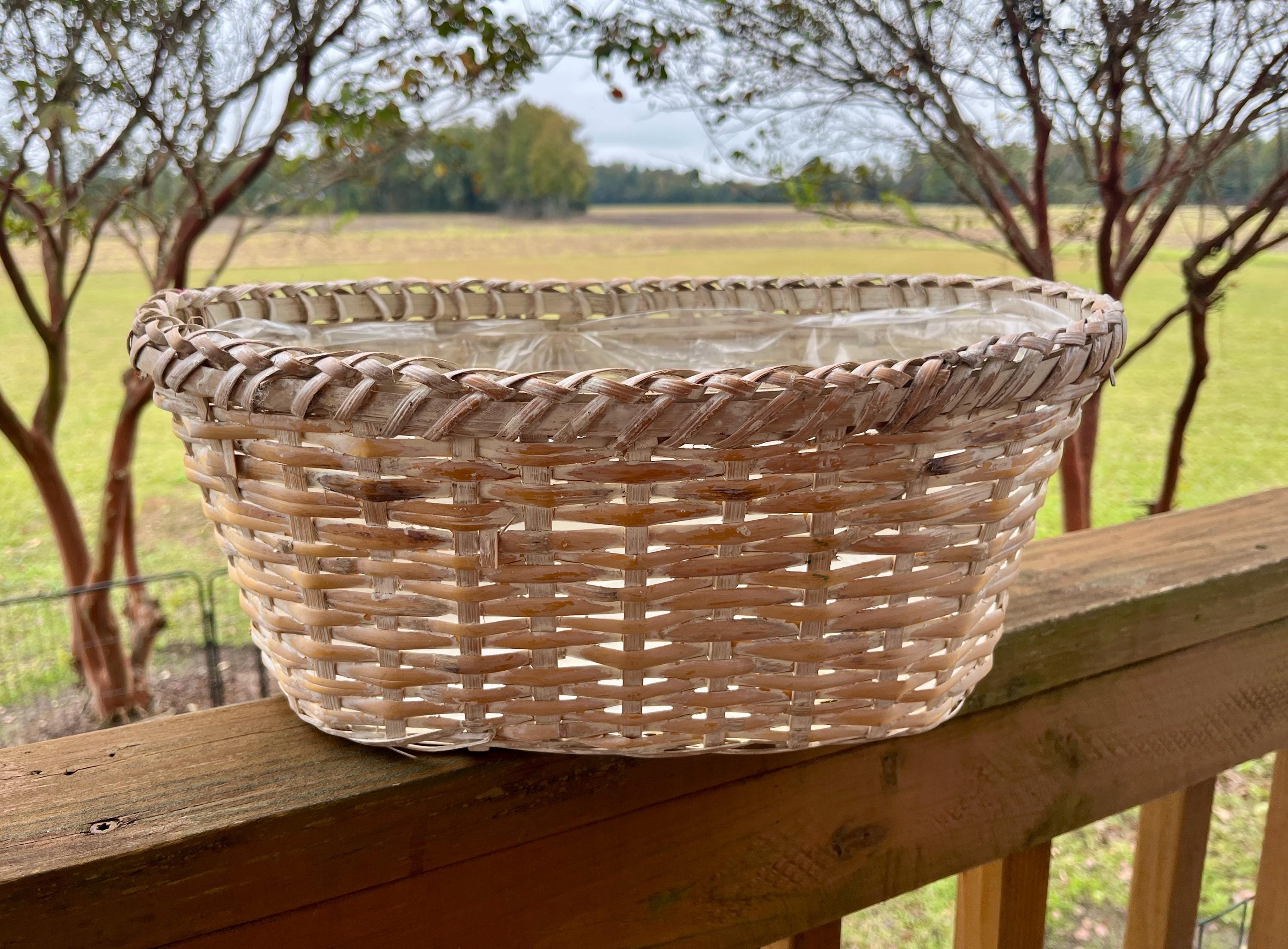 ヴィンテージ編み込みウィッカーバスケットボウル、オーバルウィッカー