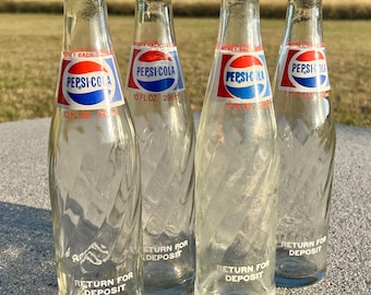 Four 1970's Pepsi-cola Glass Bottle – Swirl 10 Oz Collectible