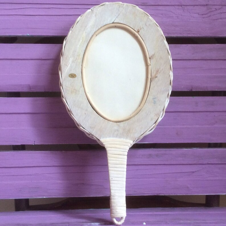 Vintage Wicker Handheld Mirror White Wicker W/ Purple Hand Etsy