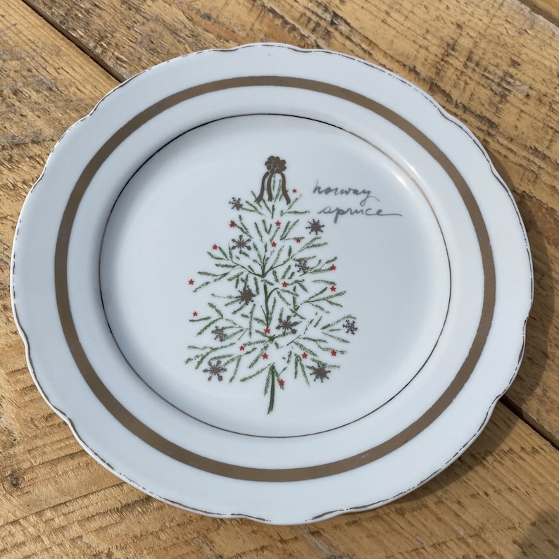 4pc Set Pottery Barn Vintage Tree Christmas Appetizer Dessert Side Salad Plates 8 Norway Spruce Virginia Pine Frazier Fir Douglas Fir image 2