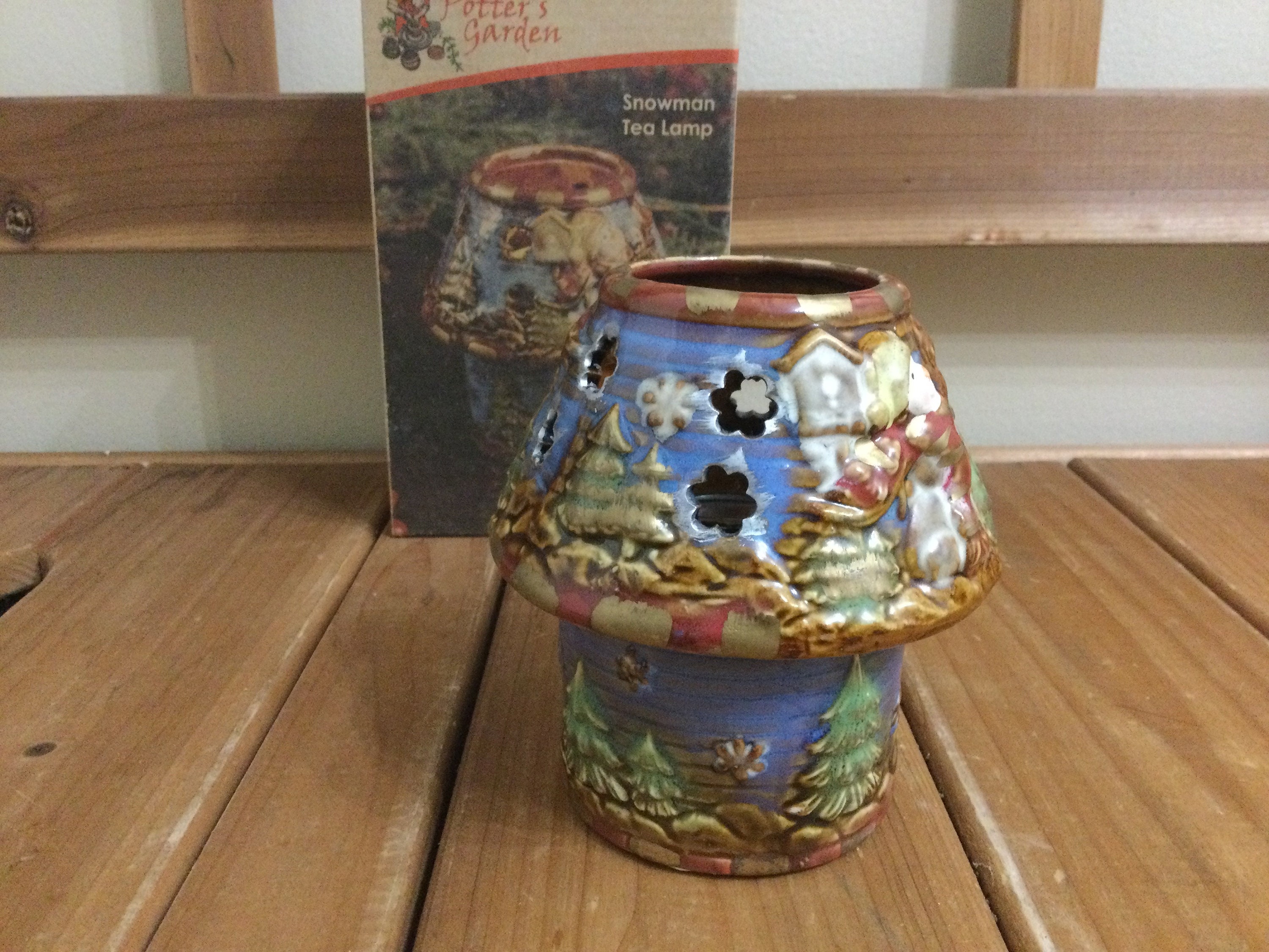Kirklands Potters Garden Snowman Tea Lamp Tea Light Lamp With Etsy
