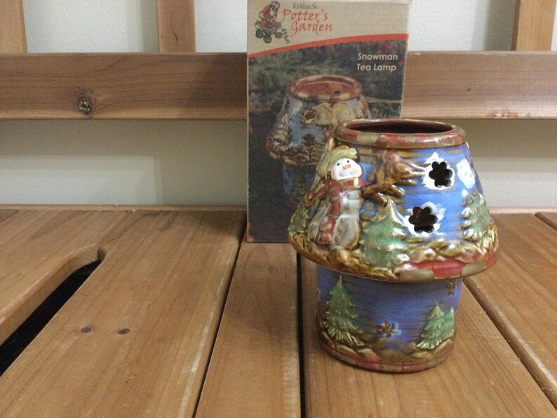Kirklands Potters Garden Snowman Tea Lamp Tea Light Lamp With Etsy