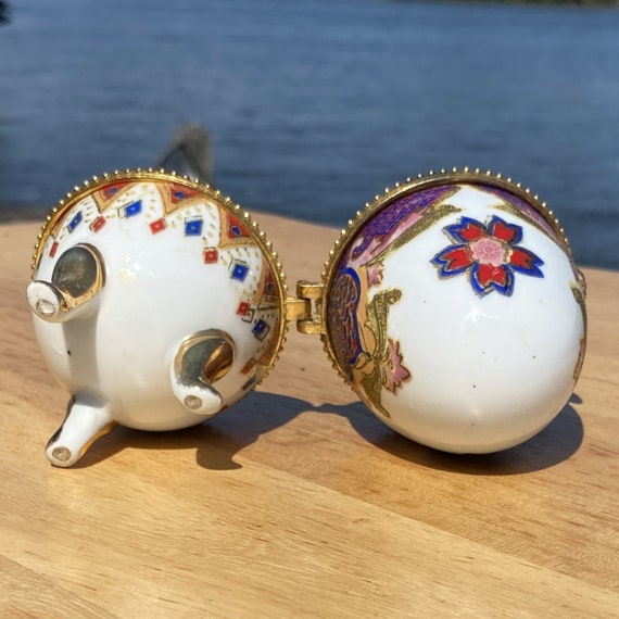Vintage Hand Painted Porcelain Imperial Treasures Trinket Egg