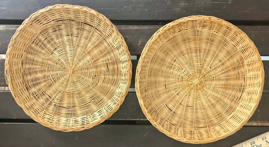 Set of 2 10 Round Bamboo Paper Plate Holders Vintage Etsy