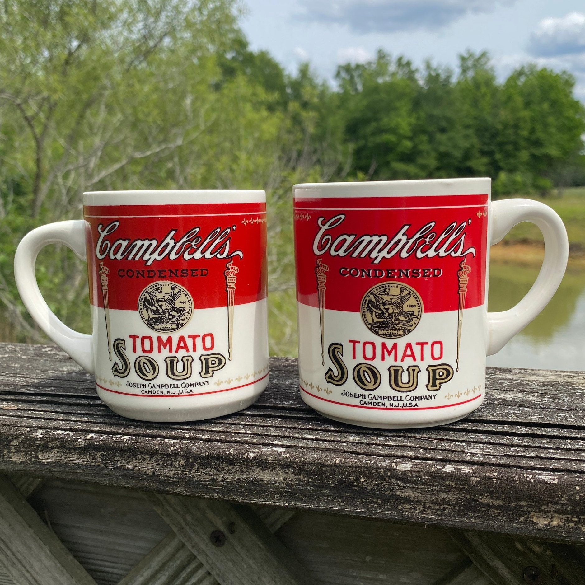 2pc Set of Vintage Beige Campbell's Condensed Tomato Soup With