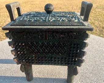 Secchiello per il ghiaccio vintage in stile cinese James Mont – Decorazione da bar di metà secolo (MCM) con finitura verde rame