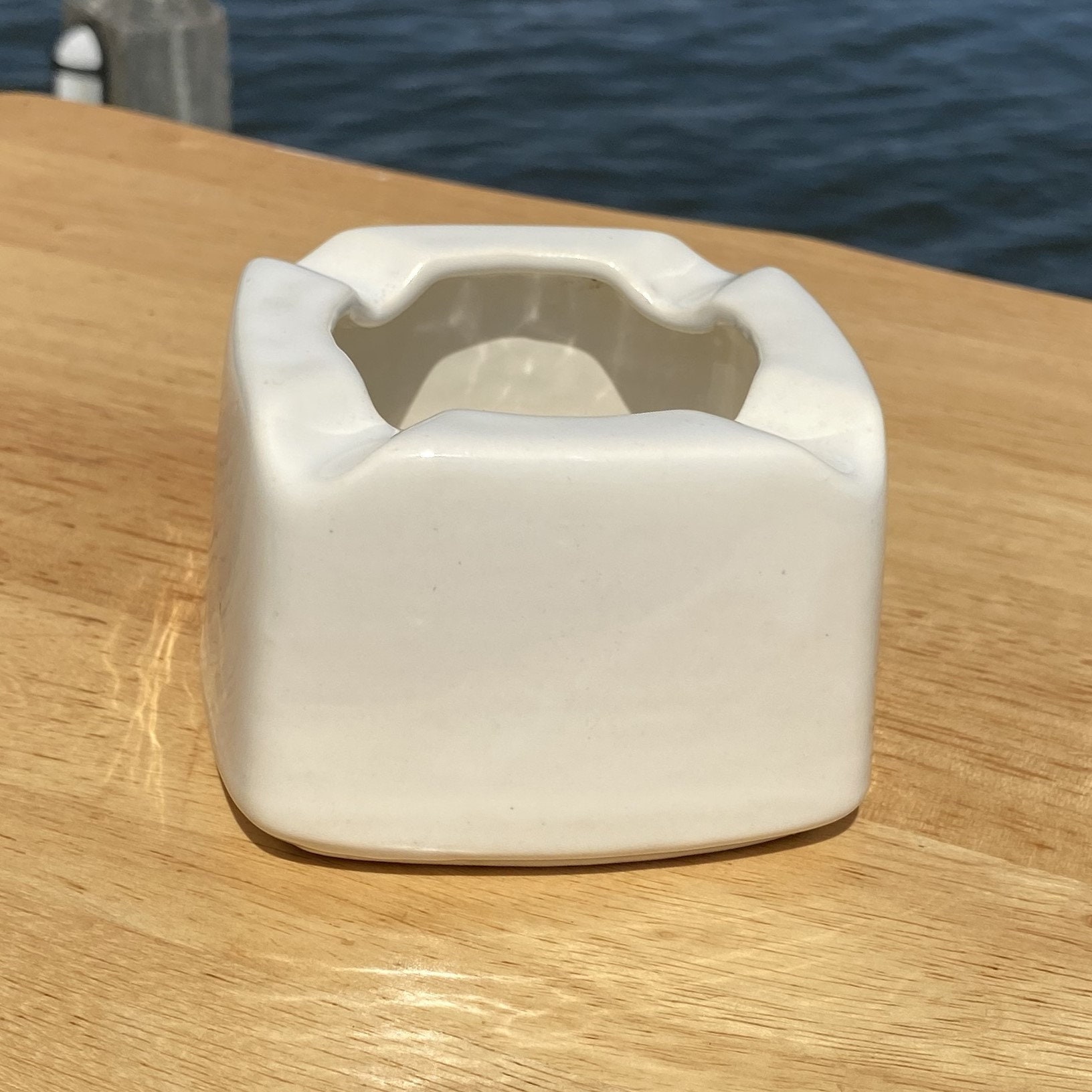 Vintage Deep Beige Cube Ashtray Square Ashtray - Ceramic Thick Cube Ashtray - Wide Mouth Opening - Made in USA
